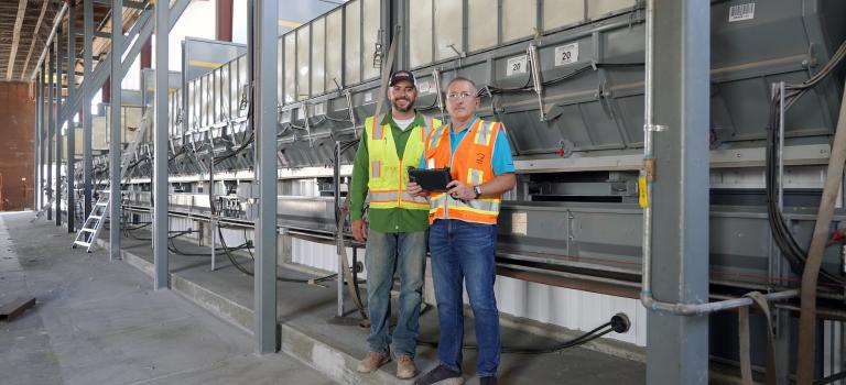 Austin Hildebrandt and Kent Funkhouser during 2024 Onion Seed Harvest