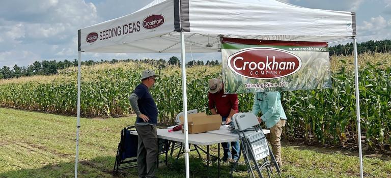 The crew at Crookham Seeds sets up for the Wisconsin Trials